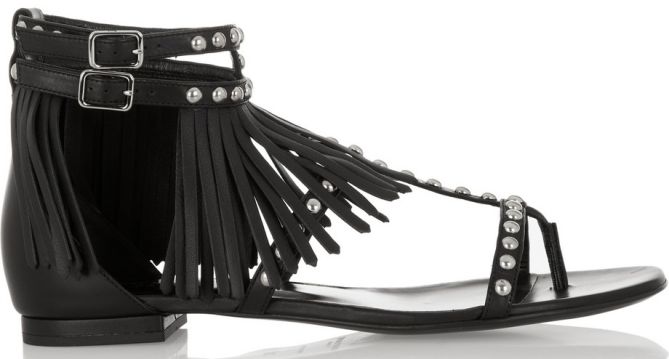 saint laurent studded and fringed leather sandals