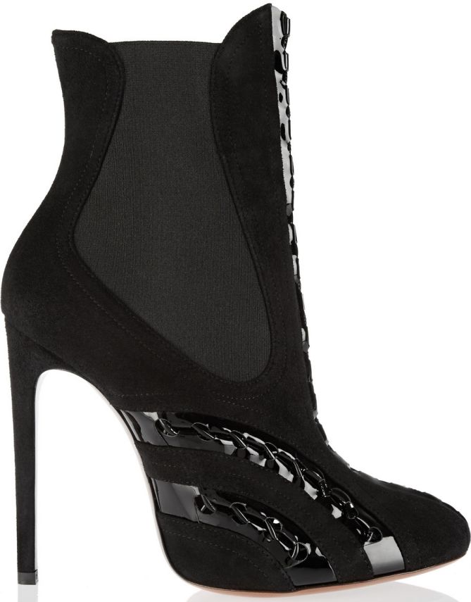 alaia suede patent paneled boots