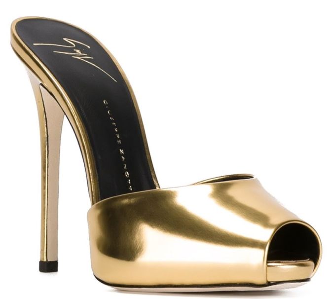 giuseppe zanotti gold peep toe mules