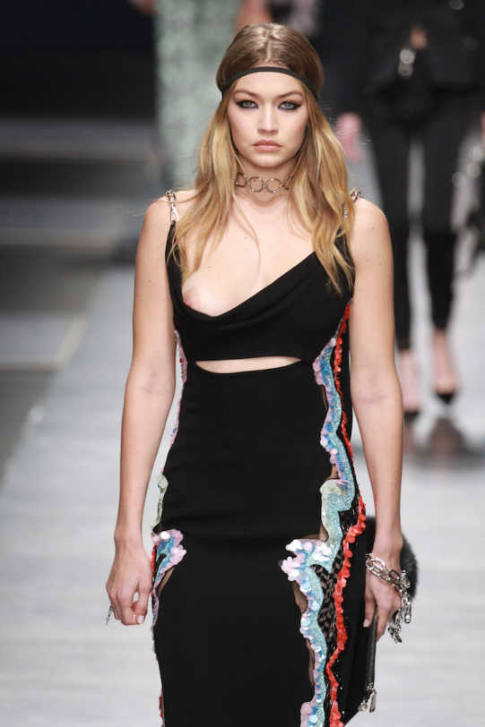 Gigi Hadid Ups Her Fashion Game In Versace After Nipple Display At