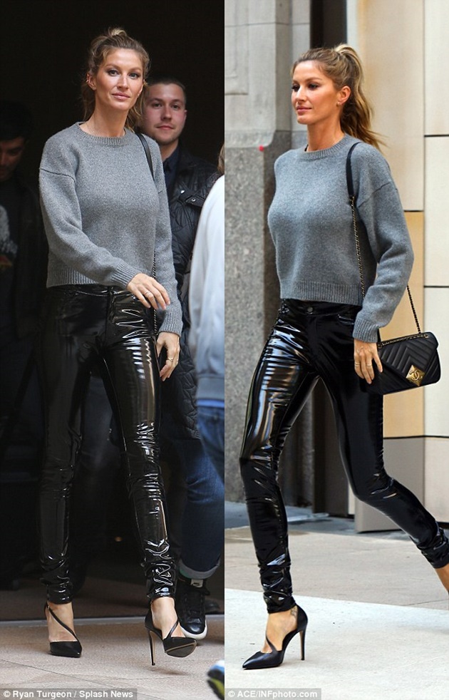 Gisele Bundchen Sports Glossy Vinyl Pants as She Heads to “Jimmy Fallon” –  Shoes Post