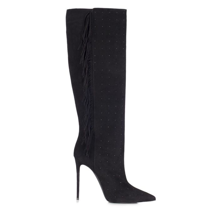 LE SILLA Boot in Velour, black suede calfskin and micro studs.2