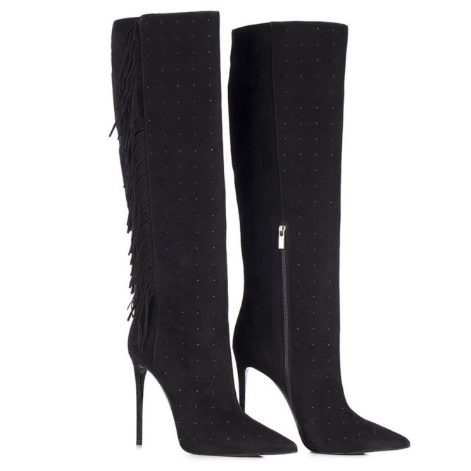 LE SILLA Boot in Velour, black suede calfskin and micro studs.3