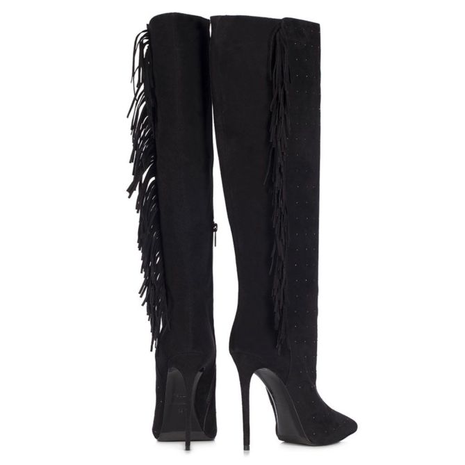 LE SILLA Boot in Velour, black suede calfskin and micro studs.4