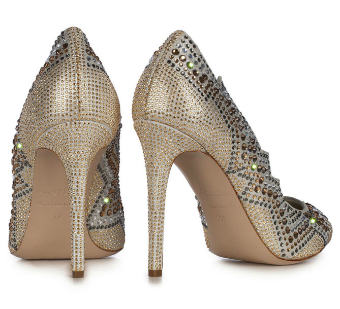LE SILLA Pumps in Velour, suede calfskin with crystals and studs in argor color.4