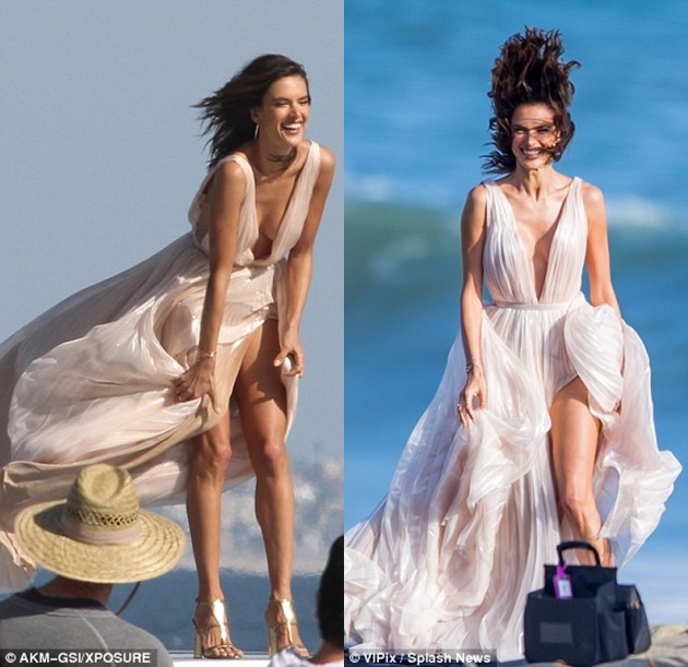 Victoria's Secret's Alessandra Ambrosio nip-slip during Malibu photoshoot