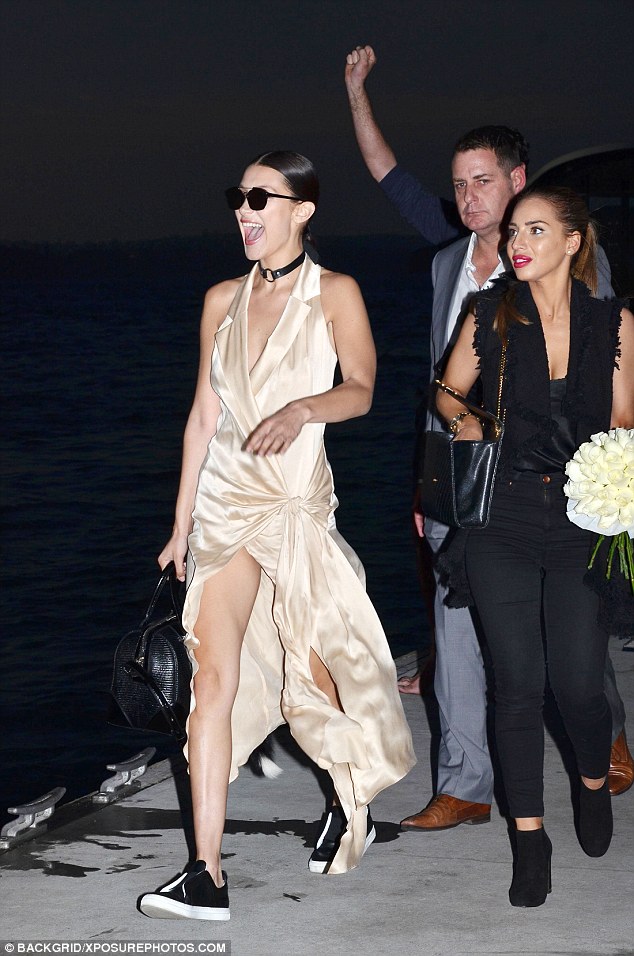 Bella Hadid Sports Silk Dress and 