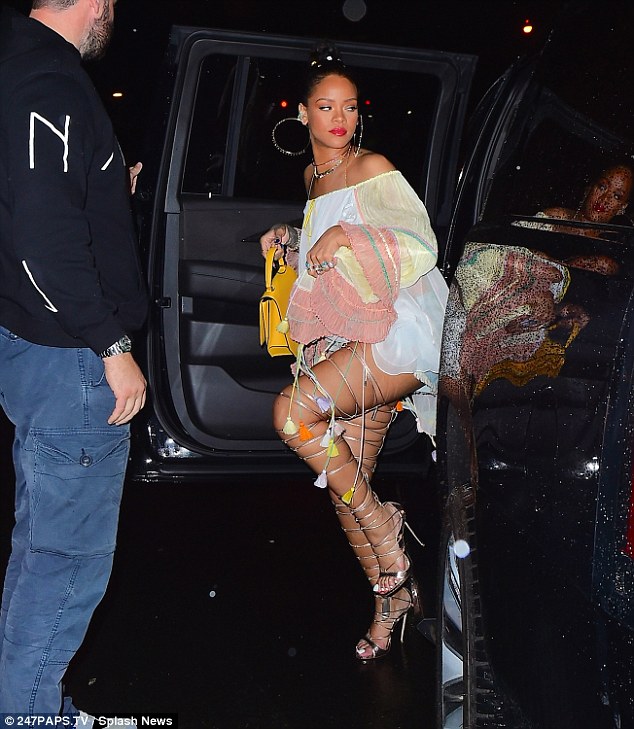 Rihanna Romps Around Town in Strappy Heels and Pompom Frills