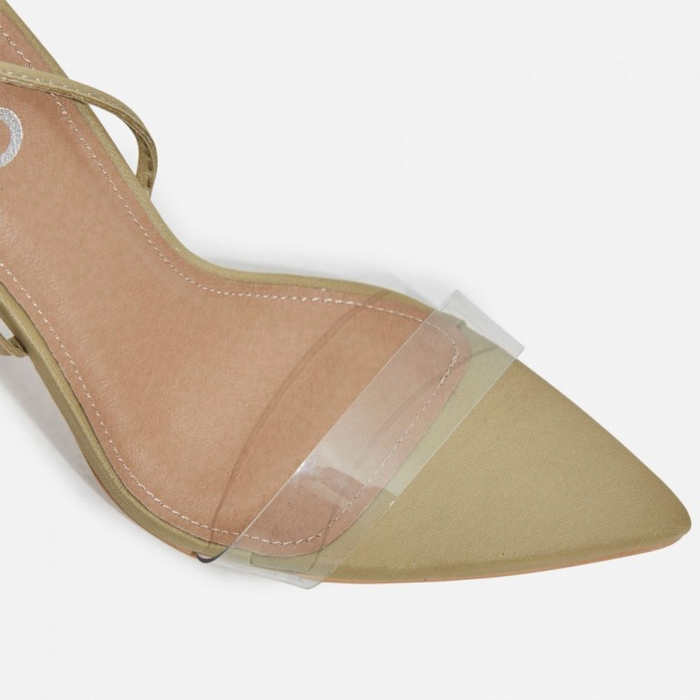 Nobu Pointed Toe Perspex Lace Up Heel In Nude Lycra Shoes Post