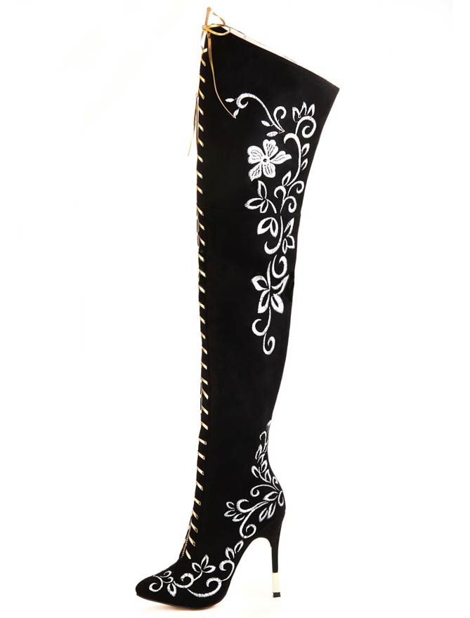 New Arrival Black Pointed Toe Zipper Over the Knee Boots for Women ...