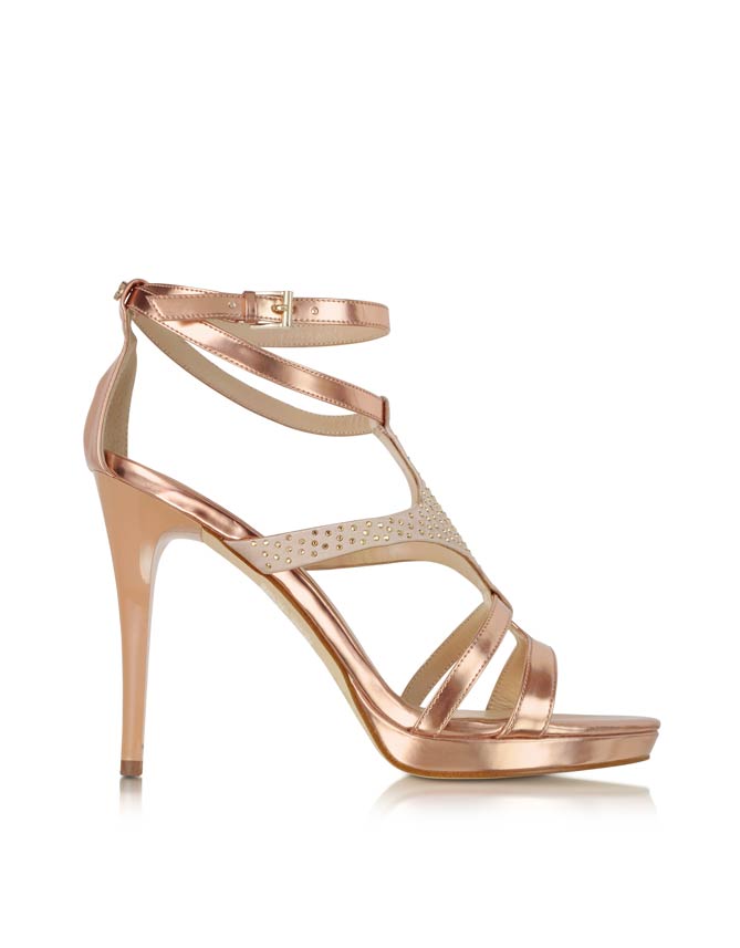 VERSACE JEANS Metallic Pink Patent Eco Leather and Satin Crystal Sandal ...