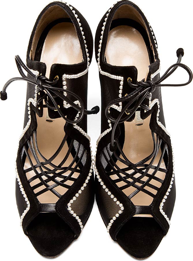 Black Mesh & Pearl Lace-Up Heels – Shoes Post