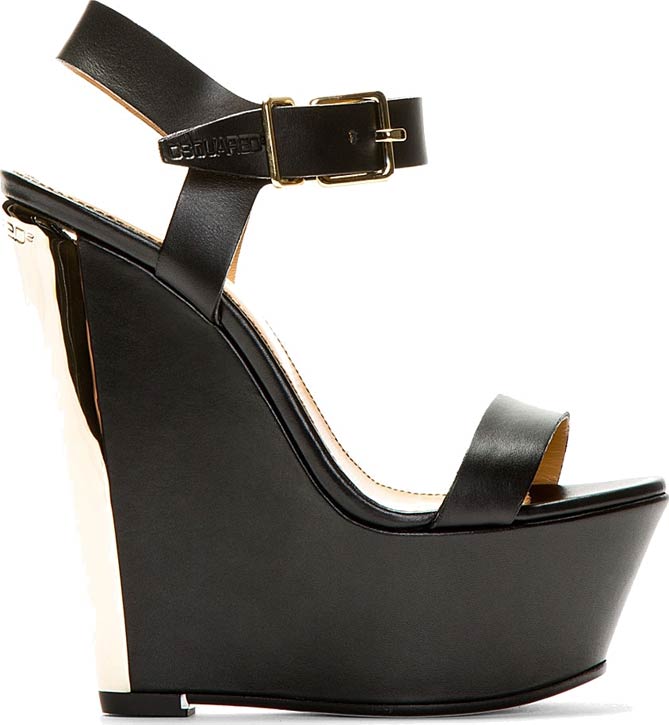 DSQUARED2 Black Leather Metal Plaque Platform Wedges – Shoes Post