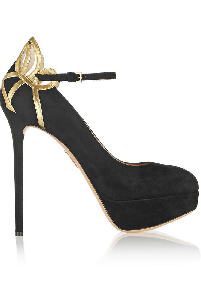 CHARLOTTE OLYMPIA Sabrina Metallic Leather-trimmed Suede Pumps – Shoes Post