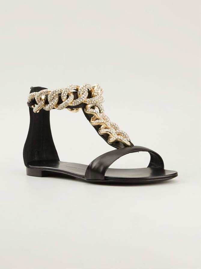 GIUSEPPE ZANOTTI 10MM Jeweled Chain Leather Sandals – Shoes Post