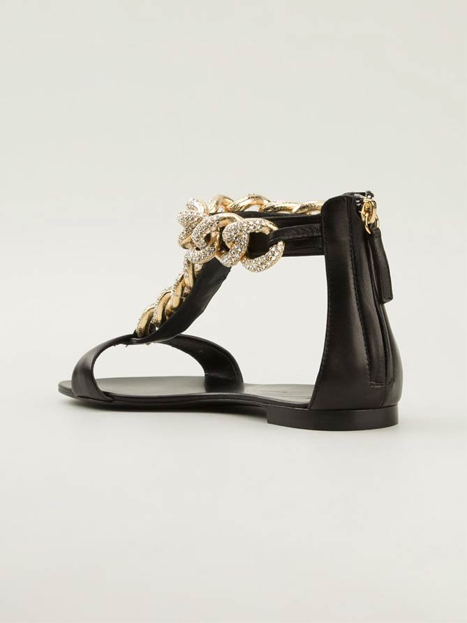 GIUSEPPE ZANOTTI 10MM Jeweled Chain Leather Sandals – Shoes Post