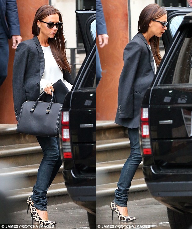 Victoria Beckham Fashions Business Casual with Bold Leopard-Print Heels ...