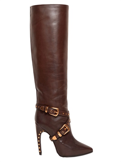 EMILIO PUCCI 110MM BELTED STUDDED CALF LEATHER BOOTS – Shoes Post