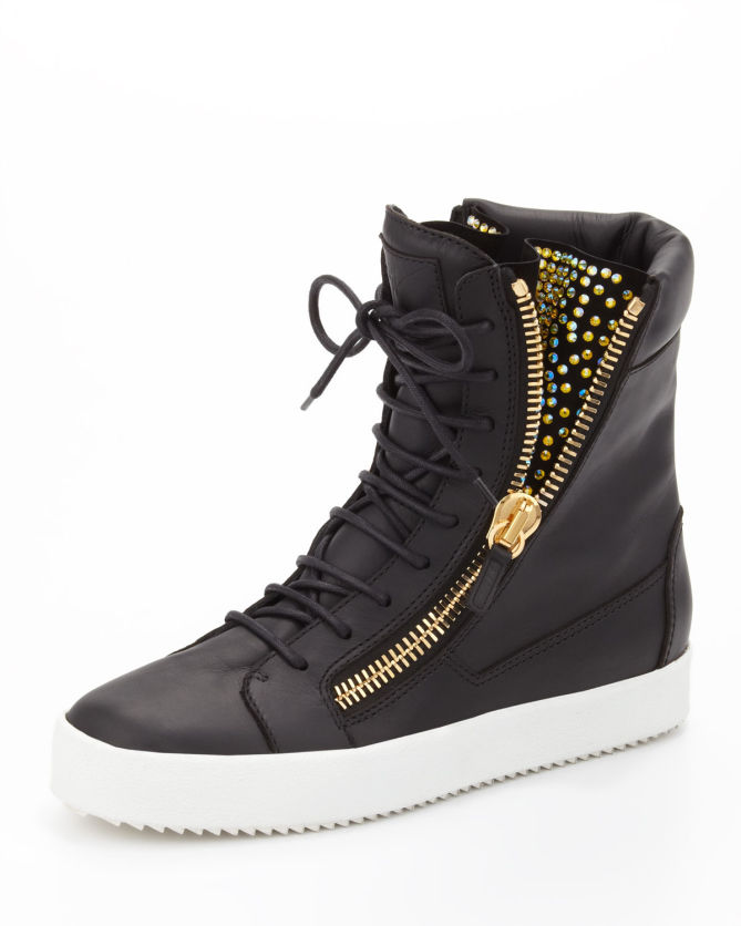 Giuseppe Zanotti Crystal-Zip High-Top Sneaker, Black – Shoes Post