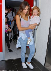 Jessica Alba in Platform Sneakers and Ripped Jeans for Plane Ride, Hot