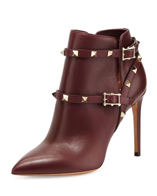 Valentino Rockstud Point-Toe Studded-Harness Ankle Boot – Shoes Post