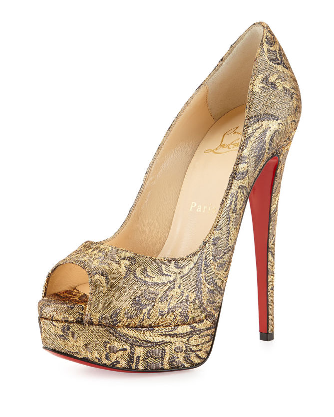 Christian Louboutin Lady Peep Brocade Red Sole Pump, Bronze – Shoes Post