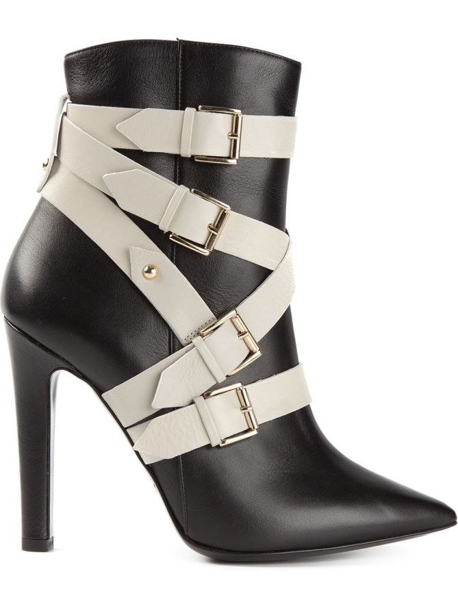 STUDIO POLLINI Contrasting Buckled Straps Ankle Boots – Shoes Post