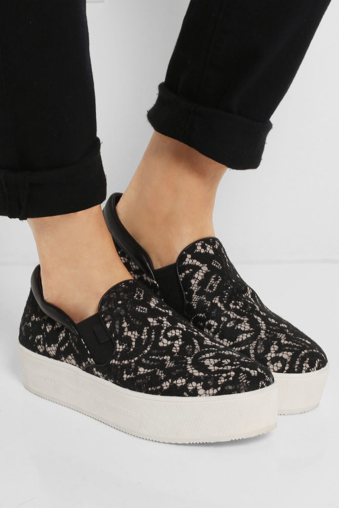black lace slip on sneakers