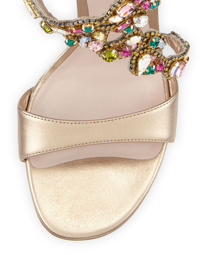 Rene Caovilla Crystal-Covered Asymmetric Sandal, Beige – Shoes Post