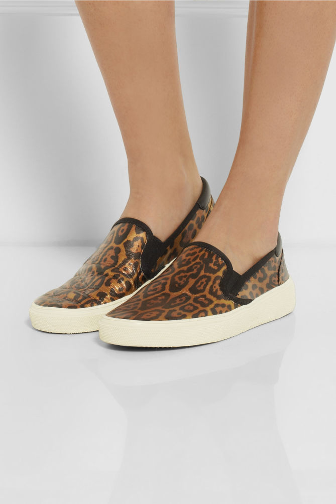 SAINT LAURENT Leopard print Glossed leather Slip on Sneakers