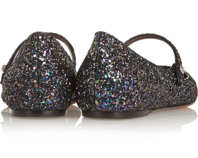 TABITHA SIMMONS Hermione Glitter-finished Leather Point-toe Flats ...