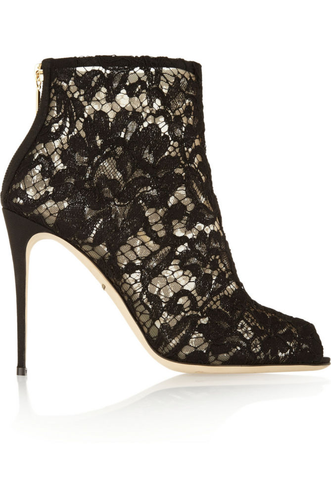 DOLCE & GABBANA Lace and Mesh Peep-toe Ankle Boots – Shoes Post