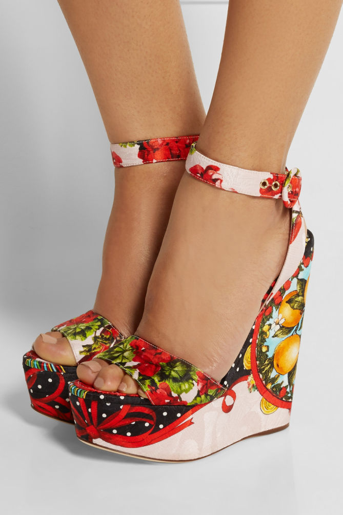 DOLCE & GABBANA Printed Brocade Wedge Sandals – Shoes Post