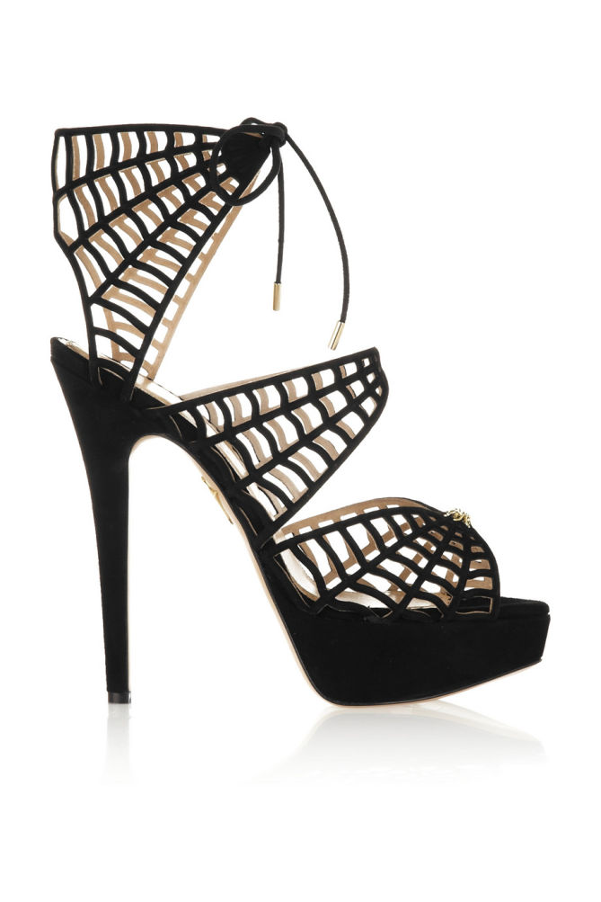 CHARLOTTE OLYMPIA Caught In Charlotte’s Web Suede Sandals – Shoes Post