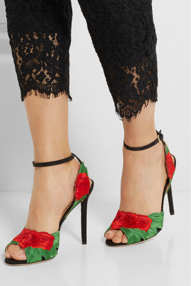 CHARLOTTE OLYMPIA Roselina Embroidered Satin Sandals – Shoes Post