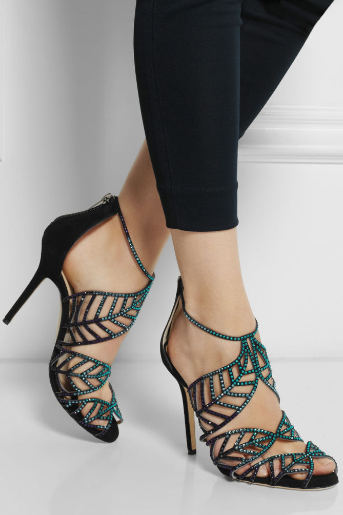 JIMMY CHOO Kallai Crystal-embellished Suede Sandals – Shoes Post