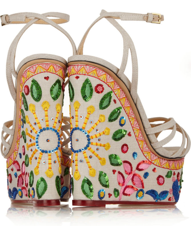 CHARLOTTE OLYMPIA Celebration Meredith Embellished Linen Sandals ...
