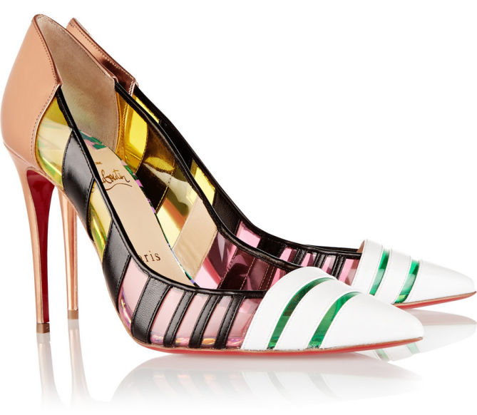 CHRISTIAN LOUBOUTIN Bandy 100 Striped Leather and PVC Pumps – Shoes Post