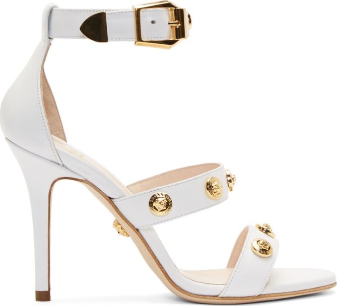 Versace White Leather & Gold Strapped Heels – Shoes Post