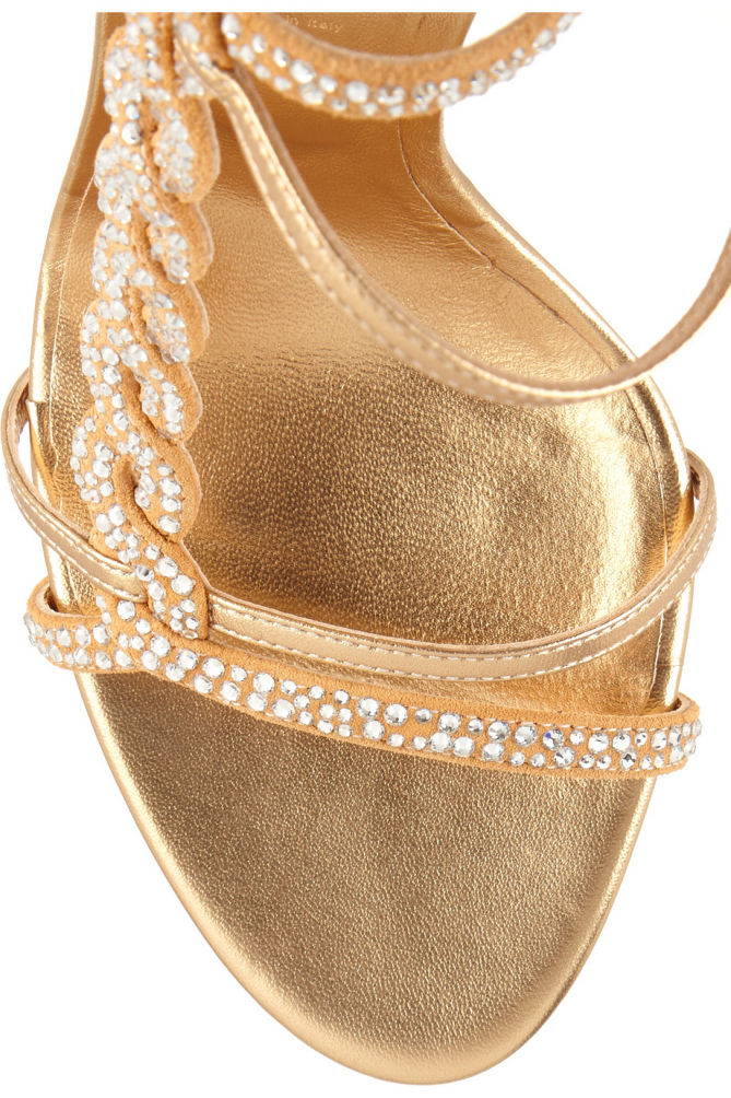 CASADEI Crystal-embellished Suede and Metallic Leather Sandals – Shoes Post