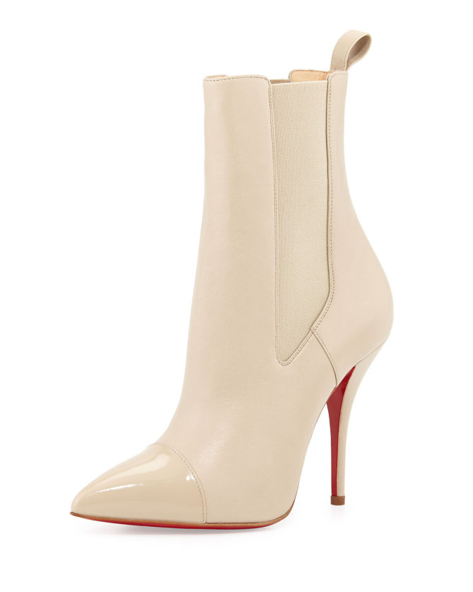 Christian Louboutin Tucson Cap Toe Red Sole Bootie Nude Shoes Post