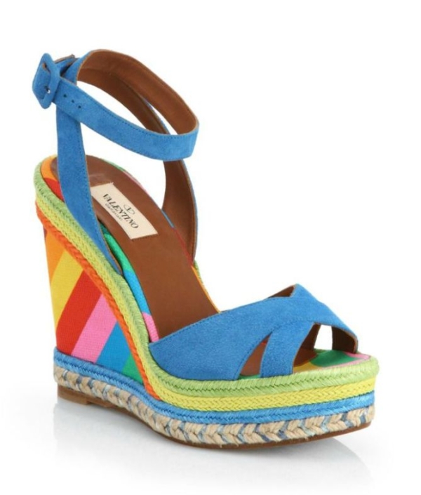 Valentino 1973 Striped Suede & Canvas Espadrille Wedge Sandals – Shoes Post