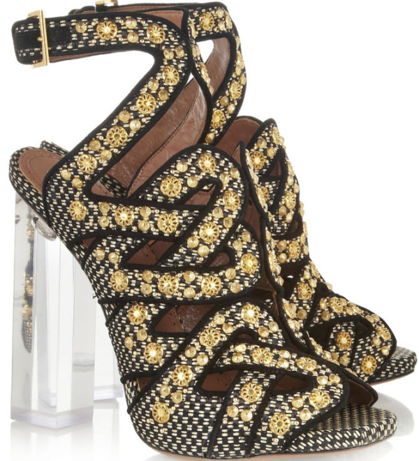 Alaïa Plexiglasheeled Embellished Raffia Sandals Shoes Post