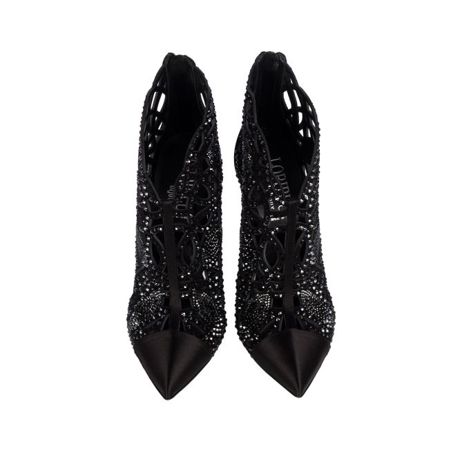 Loriblu Pointed Black Satin Jewel Shoe – Shoes Post