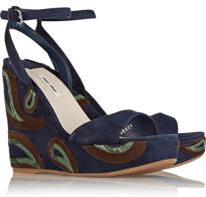 MIU MIU Python-trimmed Suede Wedge Sandals – Shoes Post