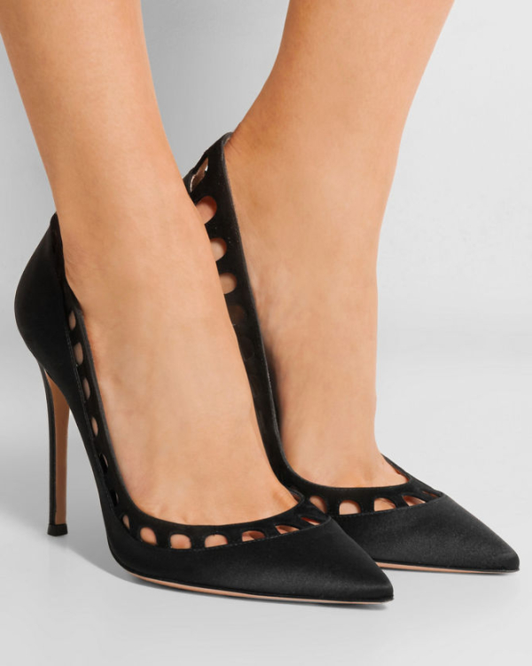 GIANVITO ROSSI Cutout Suedetrimmed Silksatin Pumps Shoes Post