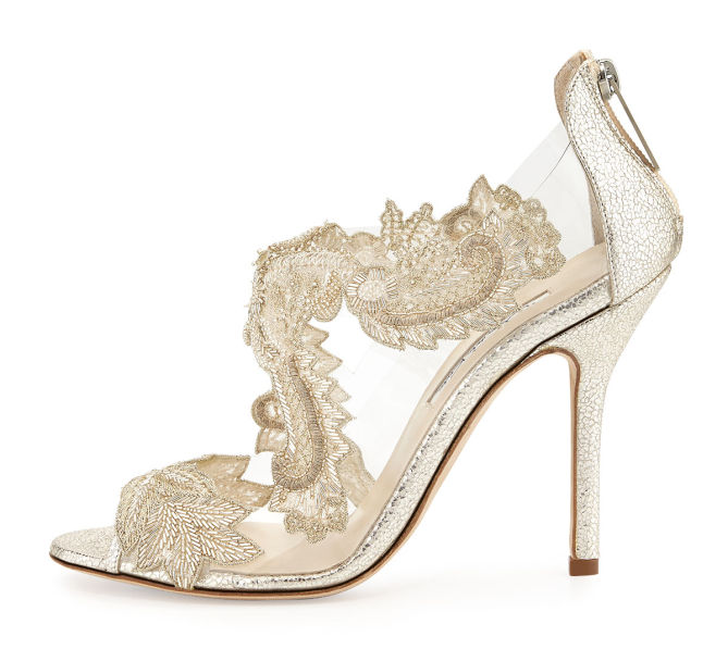 Oscar de la Renta Ambria Metallic Beaded Lace Sandal – Shoes Post