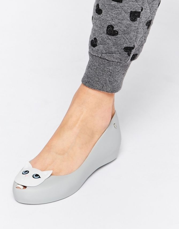 Karl Lagerfeld For Melissa UltraGirl Gray Cat Flat Shoes Shoes Post