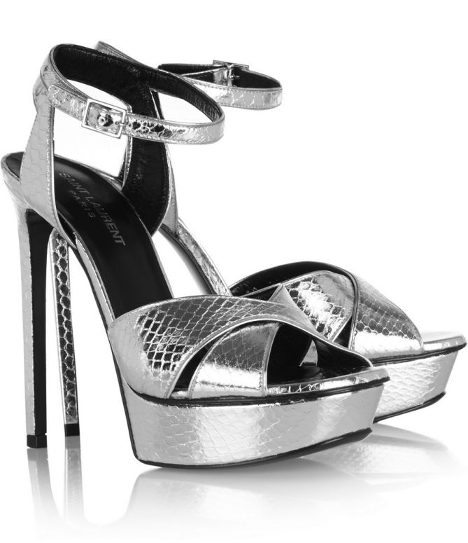 SAINT LAURENT Bianca Metallic Elaphe Sandals – Shoes Post