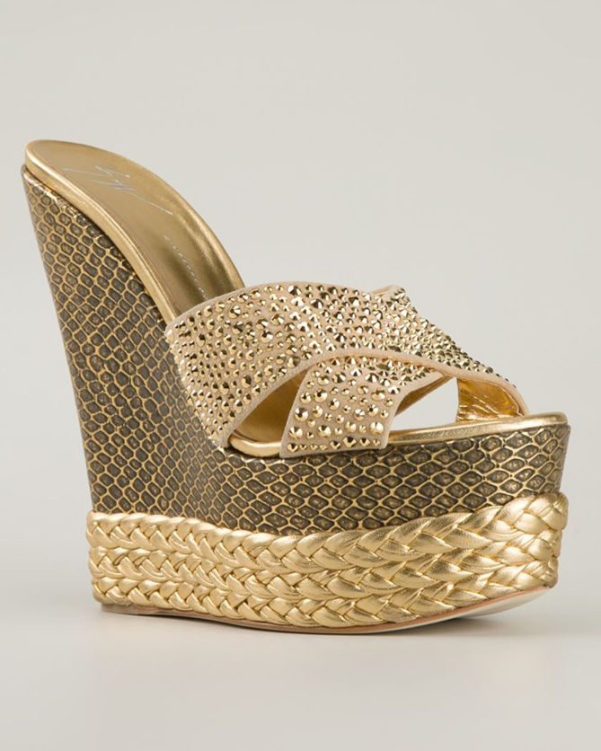 gold wedge mules